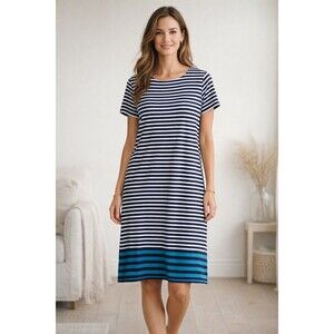J. Jill Dress Womens Size Large Blue White Striped Short Sleeve Pockets Casual K
